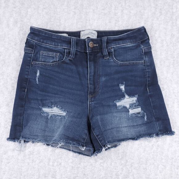 Universal Thread Jean Shorts Wmns 4 Dark Blue Distressed High Rise Summer Casual - Picture 1 of 11